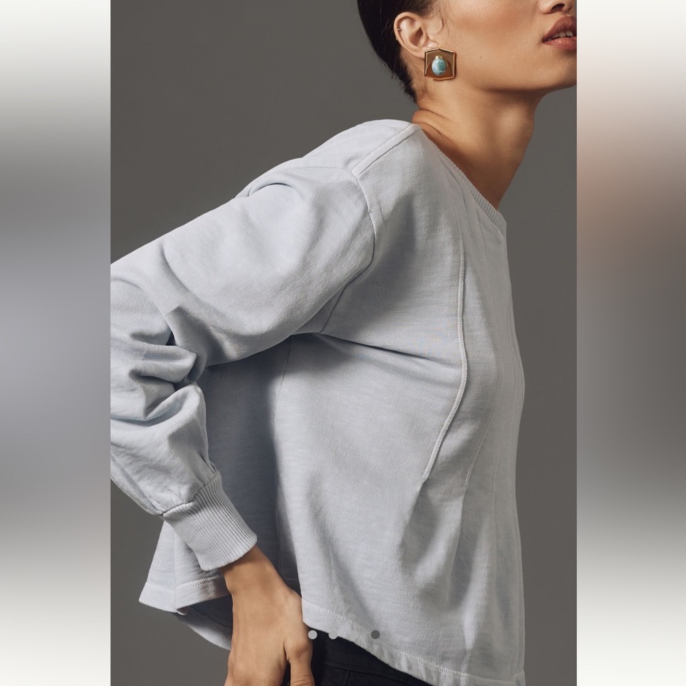 Pilcro Pastel Blue Pleated Crewneck Sweatshirt - Picture 2 of 7